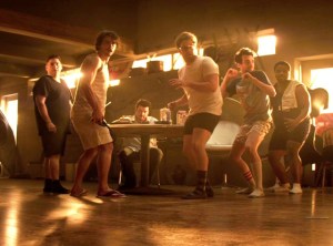 (l to r): Jonah Hill, James Franco, Danny McBride, Seth Rogen, Dave Baruchel, and Craig Robinson vs. the Apocalypse in "This is the End".